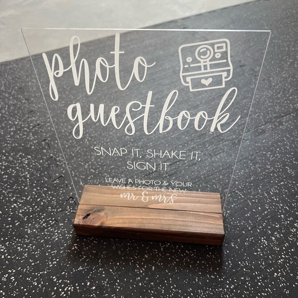 Clear Acrylic Photo Guestbook Sign with Wooden Base